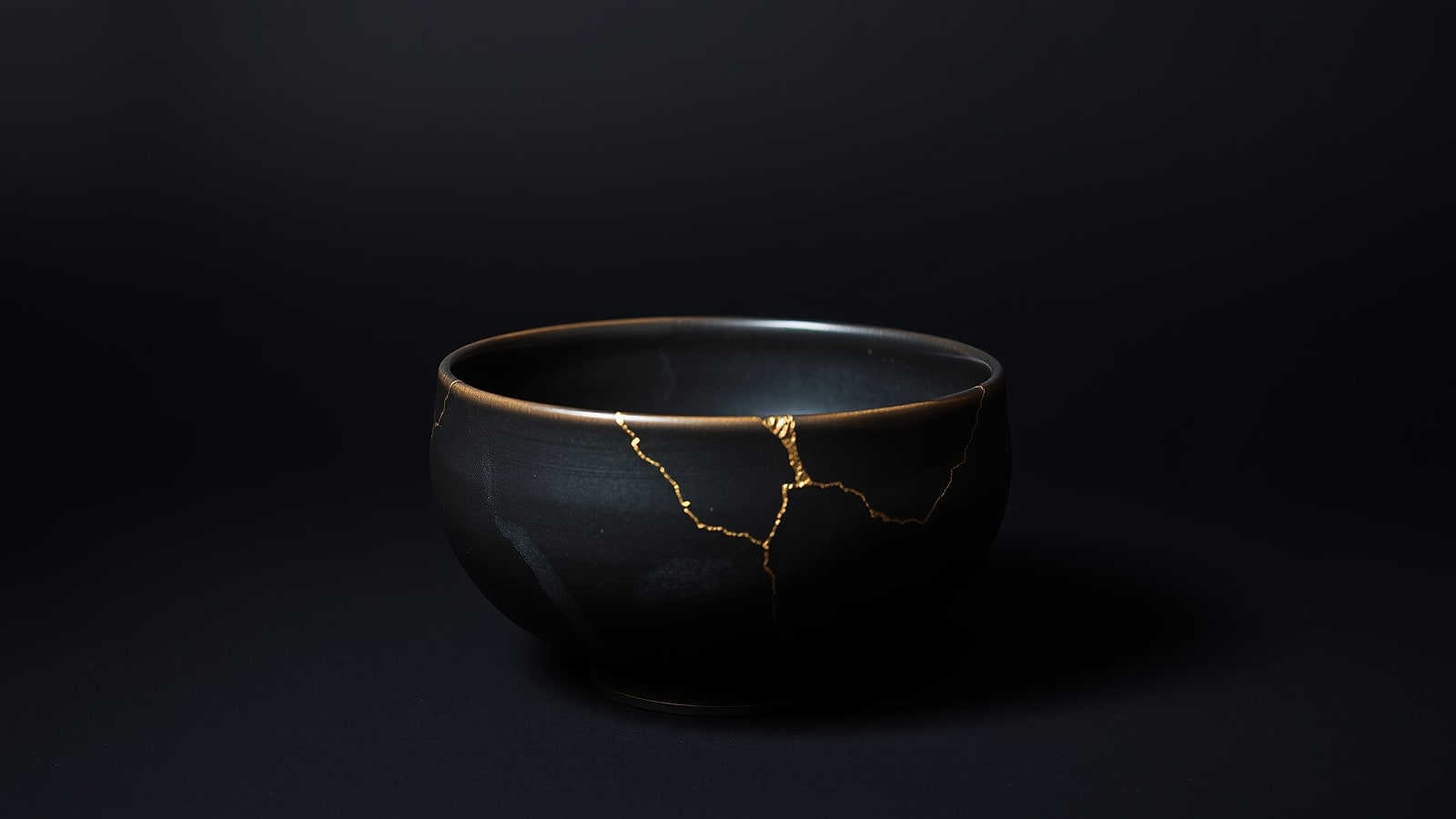 A gold-repaired ceramic bowl